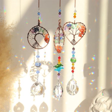 Crystal Suncatcher Wind Chimes Sun Catcher to Hang Tree of Life Hanging Glass Prisms Wind Pendants for Yard Garden Decorations