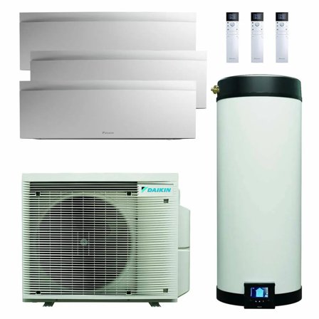Daikin Multi+ sistema di condizionamento trial split e acqua calda sanitaria - Unità interne Emura 3 bianco 9000+9000+12000 BTU - Serbatoio 120 l