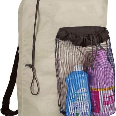 Rygsæk vasketøjspose med skulderstropper og netlomme, lavet af nylon KLB