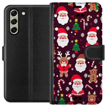Kompatibelt Lommeboketui til Samsung Galaxy S21 FE 5G julemønster med nisser, reinsdyr og pepperkaker i tegnet vinterstil