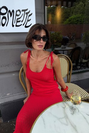 NA-KD Knitted Crochet Tie Detail Singlet - Toppe - Rød - XS (EU 32)