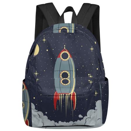 Yttre rymden Tecknad Söt rymdskepp Rocket Ryggsäckar Anpassade Student Skolväskor Laptop Ryggsäck Män Kvinnor Kvinnliga Resor style 2