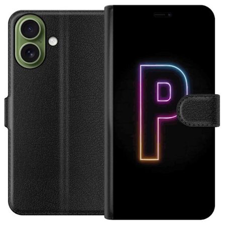 Kompatibel Tegnebogsetui til Apple Apple iPhone 17 Minimalistisk neonbogstav P i farvegradient og lyseffekt mod sort baggrund i digital neonstil