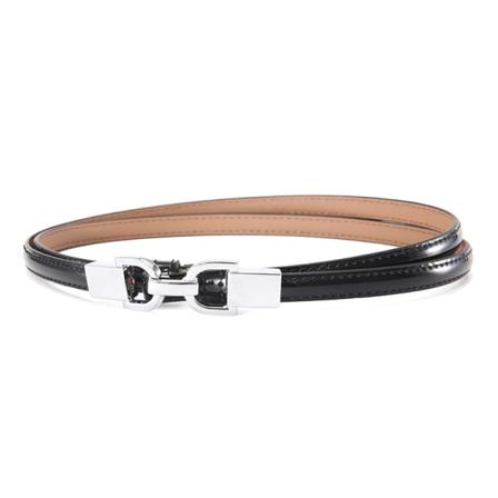 Dambälten Kohud Svart Vit dekorativt bälte utan hål Tunn matchande kjol Matchande midjekedja Bälte i äkta läder Silver hook-Black 80-100cm