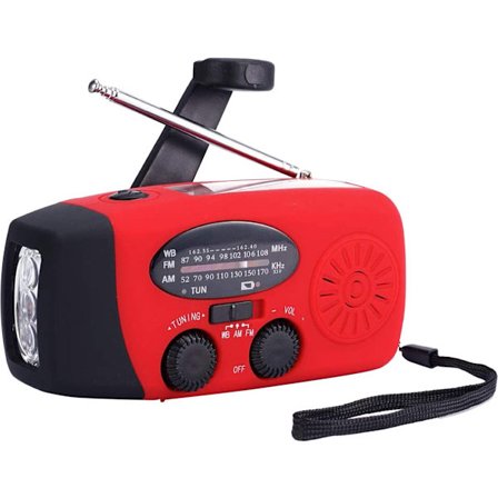 Rød Nødradio Sveiv Solenergi AM FM Dynamo Radio med Lommelykt Powerbank