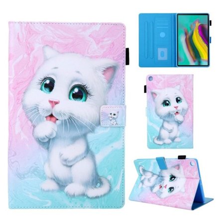 Samsung Galaxy Tab A 10.1 (2019) flipfodral i läder med supreme-mönster - Vit Katt