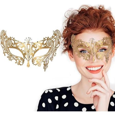 (Golden-01 Metall )Lady of Luck Maskerad Mask med Spets S