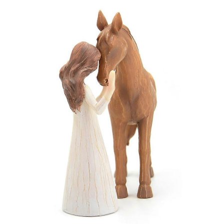 Hestegaver til piger og kvinder - Pige omfavner heste figur gaver til hesteelskere kvinder skulptureret håndmalet harpiks [HK]