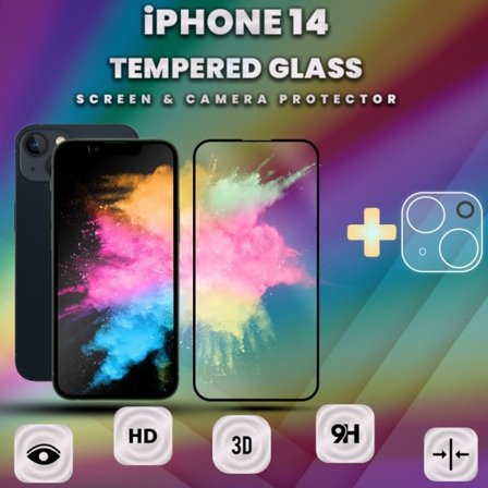 iPhone 14 - skärmskydd & linsskydd - härdat glas 9H - 3D
