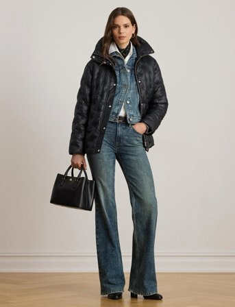 Lauren Ralph Lauren Logo Quilted Funnelneck Puffer Coat - Black - M