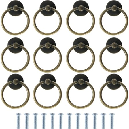 12 st Vintage Lådhandtag, Retro Ring Lådknoppar, Kökslucka Ring Draghandtag, Antika Möbel Draghandtag, Brons