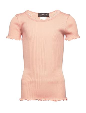 Silk T-Shirt Regular Ss W/ Lace T-shirt Lyserød Rosemunde Kids