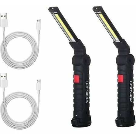 2 x Arbejdslampe Cob Led Walker Genopladelig Værkstedslampe Cob Lommelygte Lommelygte Arbejdslampe Led Walkman med Magnetisk Baselampe D