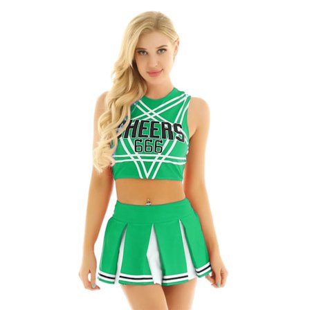 Kvinde Japansk Skolepige Cosplay Uniform Pige Sexy Lingeri Ærmeløs Crop Top med Mini Plisseret Nederdel Cheerleader Kostume Sæt -a