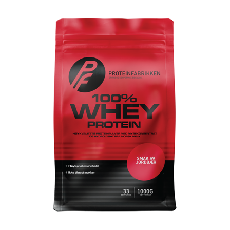 Proteinfabrikken 100 % Whey Proteinpulver, Jordbær, 1 kg