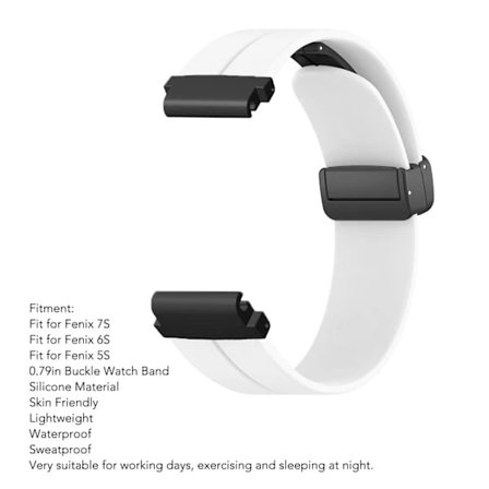 Kellon ranneke, taitettava magneettilukko, kellon vaihto ranneke, silikoni urheiluranneke Fenix 7S/6S/5S 20mm valkoinen