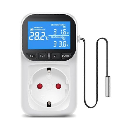 Digital Temperaturkontroll Uttag Termostat med Sensor Sond Värme Kylning Switch Bac