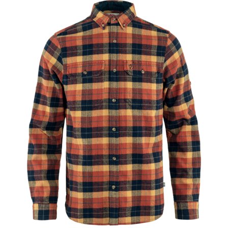 Fjällräven Herr's Singi Heavy Flannel Shirt in Autumn Leaf/Dark Navy | Size: 3XL, Eko bomull