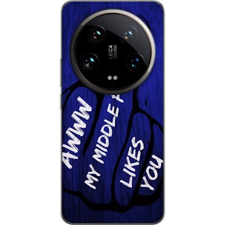 Kompatibelt Mobildeksel til Xiaomi 14 Ultra Mørk typografisk illustrasjon med hjerteform og budskap om vennskap mot dyp blå tretekstur