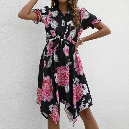 Kvinnor Kortärmad Summer Beach Sundress V-ringad Miniklänning