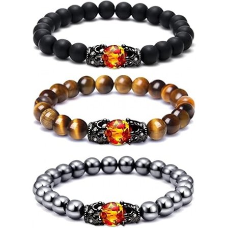 3 st armband, Tigeröga stenarmband för män kvinnor, Svart Frostat