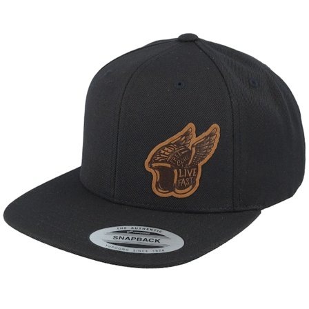 Born To Ride - Svart snapback Keps - Live Fast Helmet Brown Patch Black Snapback @ Hatstore