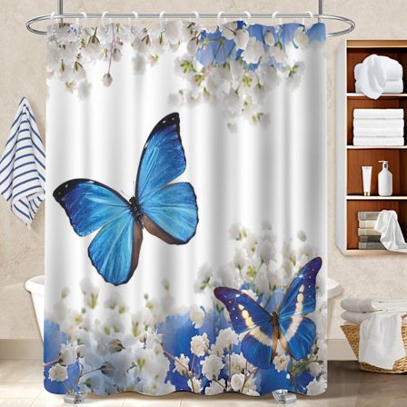 Bruseforhæng med sommerfuglemønster til badeværelse, 180x180 cm badeforhæng til badeværelsesindretning