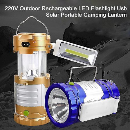 Lommelykt for utendørs bruk, oppladbar LED-lykt med USB og solcelle, campinglanterne