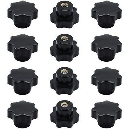 12 stk. sorte stjerneformede klemmeknapper i plast, M6 diameter