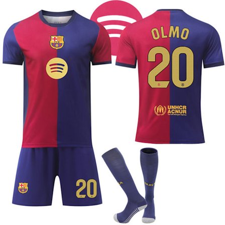 2024-2025 Barcelona Hjemme Barn Voksen Ny Fotballdrakt Med Sokker No.20 Olmo No.20 Olmo 24