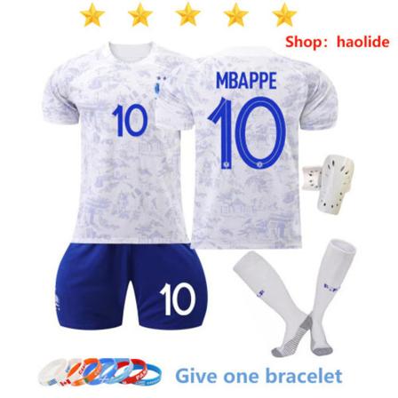 2223 Frankrike borta storlek 10 Mbappe fotbollströja barnfotbollströja set XS