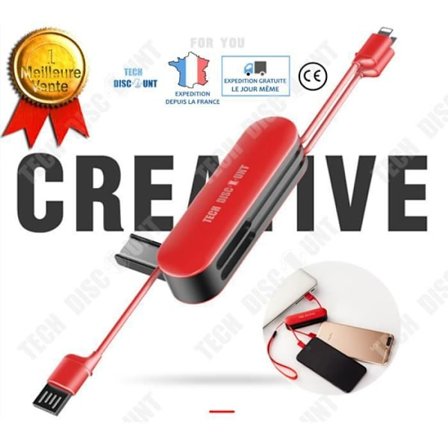 3-i-1 datakabel - TECH DISCOUNT - Röd - Snabbladdning - Miljövänliga material - Kompakt