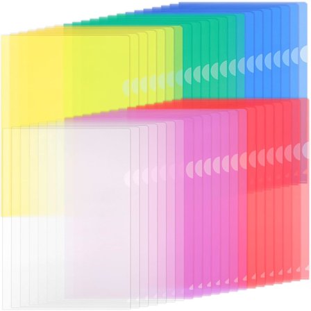 60 stk. A4 Plastlomme, Hjørnefiler Dokumentlomme 6 Lyse Farver Transparent Plast Undermapper Stive - 31*22 cm