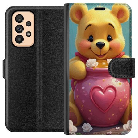 Kompatibelt Lommeboketui til Samsung Galaxy A53 5G Søt gul bjørn inspirert av Ole Brumm med rosa hjerteformet boks og honning i en romantisk og sjarme
