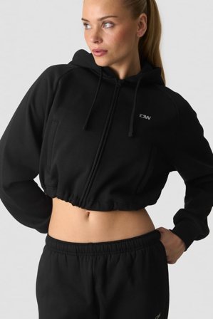 Everyday Cropped Zipper Hoodie Black