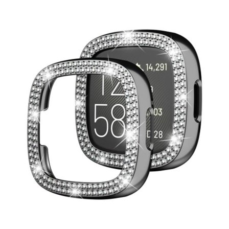 För Fitbit Versa 4 Double-Row Diamond enfärgad galvanisering case watch
