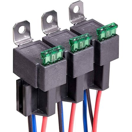 3 stk. 12V bilrelæ, 4-benet SPST med 30A ATO/ATC-bladsikring