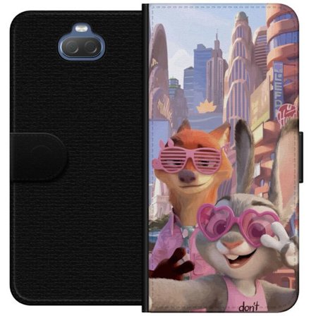 Kompatibelt Lommeboketui til Sony Sony Xperia 10 Animerede dyr i et solfylt bymiljø med rosa solbriller og en positiv melding i en fargerik feel-good