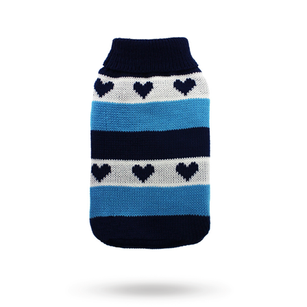 Urban Pup - Blue Hearts Striped Sweater - Stickad Hundtröja - Hundtröja & hund t-shirt från Doggie.se