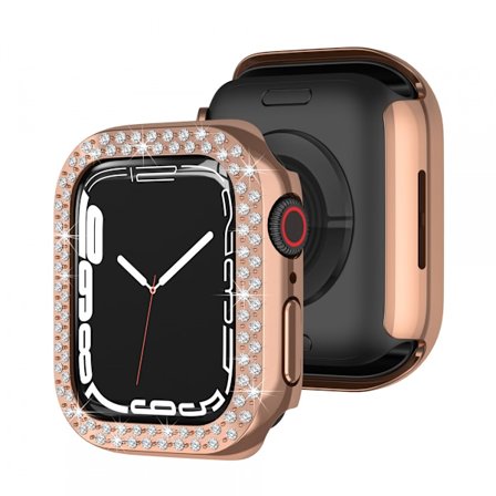 Lyxig kristall strass styv PC-ramfodral för Apple Watch Series 7 45 mm - All-Around Bumper Case (roséguld)