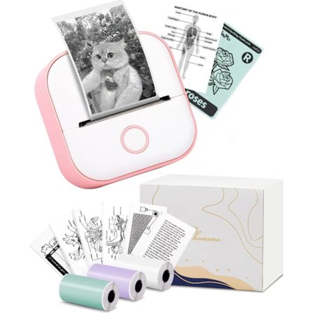 Bærbar Bluetooth-klistermærkeprinter, intet blæk nødvendigt, trådløs termisk telefonprinter til studienoter, fotos, etiketter, diagrammer, pink