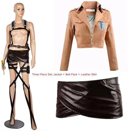 Anime Attack on Titan Cosplay Shingeki no Kyojin Jakke Recon Corps Skinnskjørt Hookshot Belter Bukseseler Ackerman Kostyme