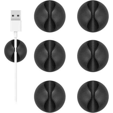 Johdonjärjestäjä, 6 pakkausta musta laturin pidike kaapeli pidikkeet johto pidikkeet työpöydän yöpöydän auton puhelimen laturin järjestämiseen