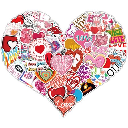 50 st Alla hjärtans dag-klistermärken för barn, vuxna, älskare, hjärtformade romantiska klistermärken, vattentäta vinylklistermärken, Alla hjärtans 
