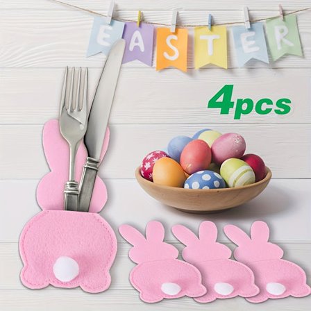 4 kpl Pääsiäishuopa Pupu Ruokailuvälinepussit, Yksivärinen Polyesteri Kuitukangas Suorakulmaiset Pöytätabletit, Käsinpestävä Hopeaesine [DB]