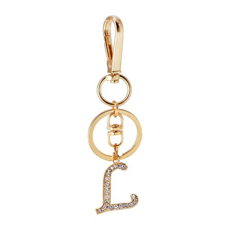 Nøglering i guldbelagt legering med krystalrhinstensinitialer til kvinder L