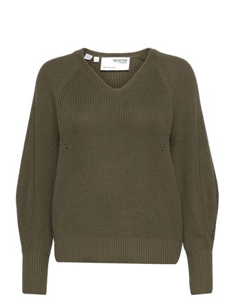 Slfemmy Ls Knit V-Neck Green Selected Femme