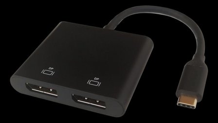 Deltaco USB-C MST HUB, 2x 4K/60Hz, DP x 2, black, 0,1m