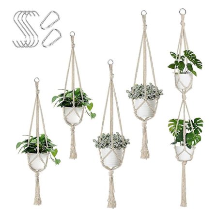 Hängande Korg, Set med 5 Hängande Korgar, Hängande Korg av Bomullsrep, Hängande Kruka för Växter, Hangi