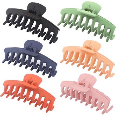 Pakke med 6 matte hårklemmer, 4,3 tommer store jumbo hårklemmer, sterke